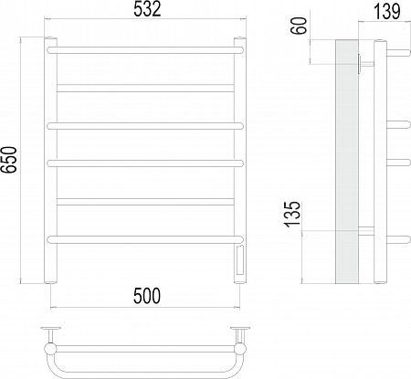 Евромикс П6 500х650 Электро (quick touch) Полотенцесушитель  TERMINUS Миасс - фото 3