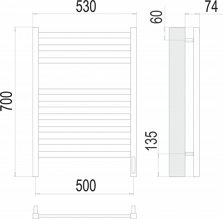 Енисей П9 500х700  электро (sensor quick touch) Полотенцесушитель TERMINUS  Миасс - фото 3