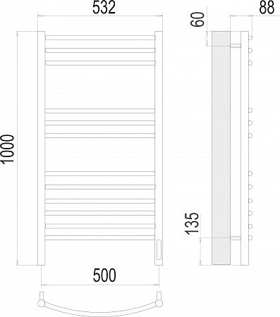 Классик П12 500х1000 электро (sensor quick touch)  Полотенцесушитель TERMINUS Миасс - фото 3