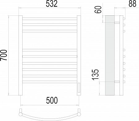 Классик П9 500х700 электро (sensor quick touch)  Полотенцесушитель TERMINUS Миасс - фото 3