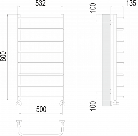 Стандарт П8 500х800  Полотенцесушитель  TERMINUS Миасс - фото 3