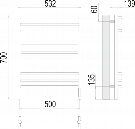 Прато П9 500х700 электро (sensor quick touch) Полотенцесушитель  TERMINUS Миасс - фото 3