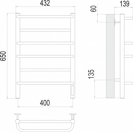 Евромикс П6 400х650 Электро (quick touch) Полотенцесушитель  TERMINUS Миасс - фото 3