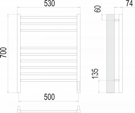 Сицилия П9 500х700 электро (sensor quick touch) Полотенцесушитель TERMINUS)  Миасс - фото 3
